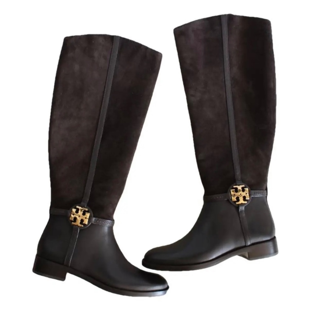 Tory Burch Miller Tall Riding Boot Size 9 Brown Leather Suede